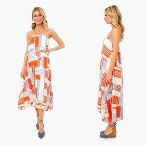 Anthropologie Faithfull Neutral Geo Print Halter Midi Dress Size 2 NWT